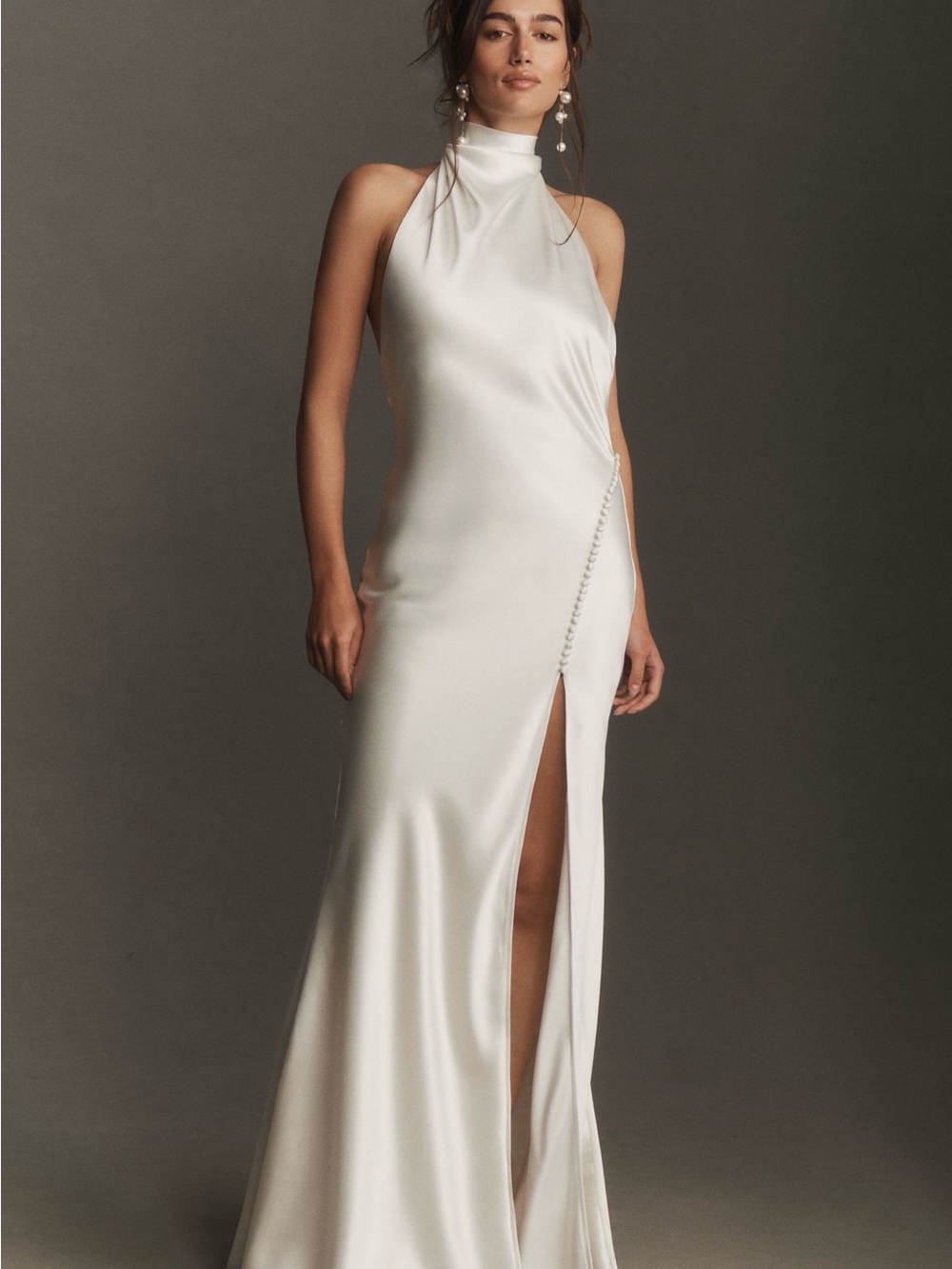 SAU LEE Penelope High-Neck Open Back Satin Maxi Dress